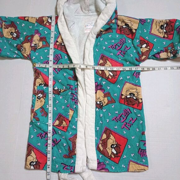 Vintage 90s Taz Looney Tunes Terry Cloth Robe Children's Size L 7-9 - Picture 9 of 12